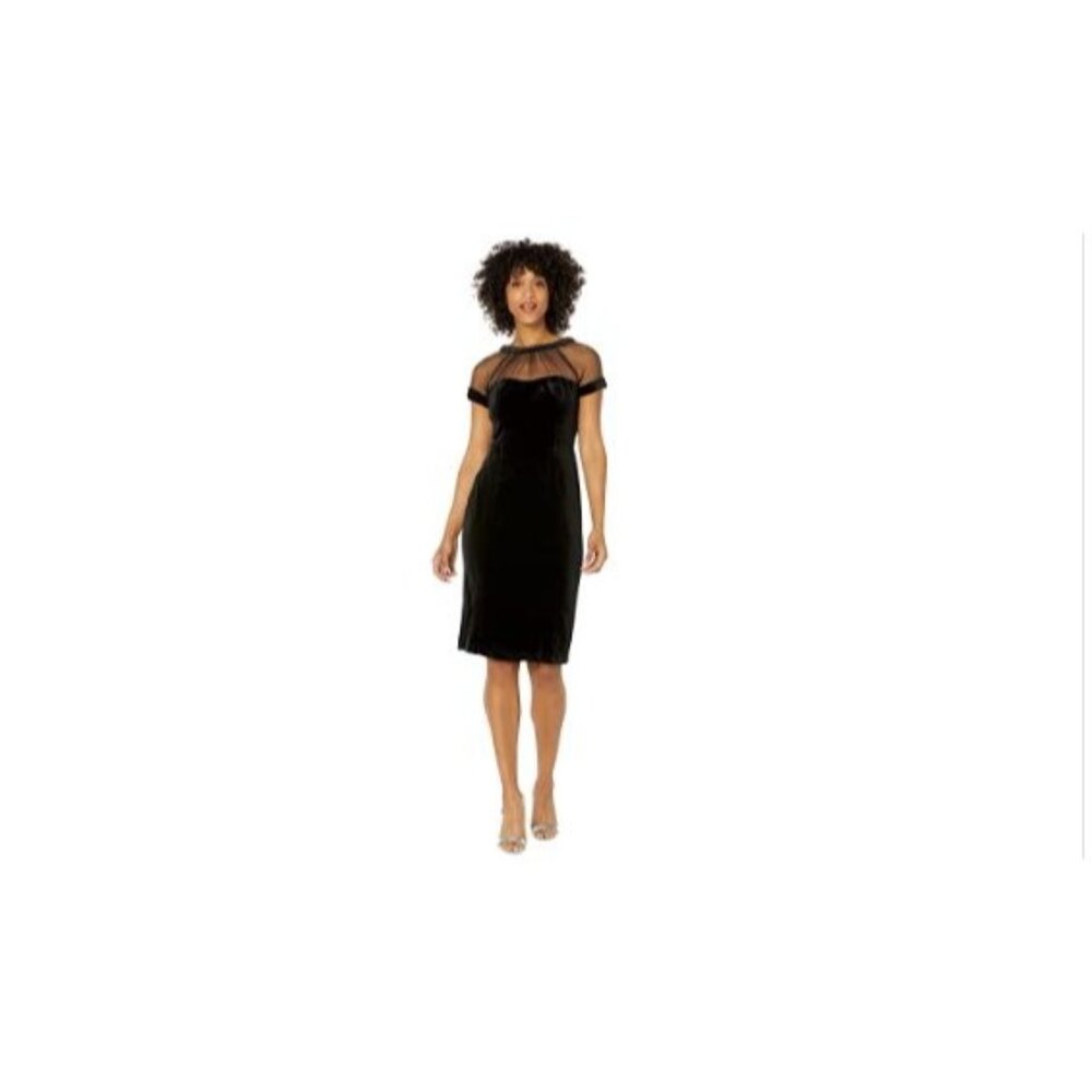 Maggy London Women's Black Velvet Illusion Midi Dress Size 10‎